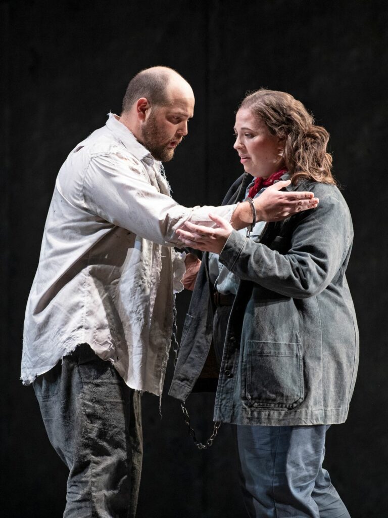 Brent Turner (Florestan) and Aviva Fortunata (Leonore/Fidelio) in Pacific Opera Victoria's Fidelio. Photo: Emily Cooper