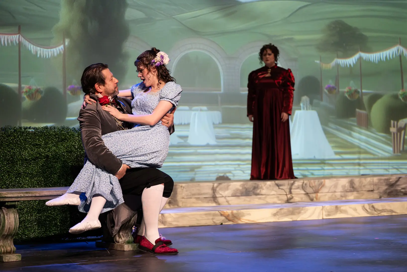 L. to R. Alexander Hajek (Don Giovanni), Kathryn Rose Johnston (Zerlina), Leanne Kaufman (Donna Elvira). Photo Credit_ Sam Moffatt