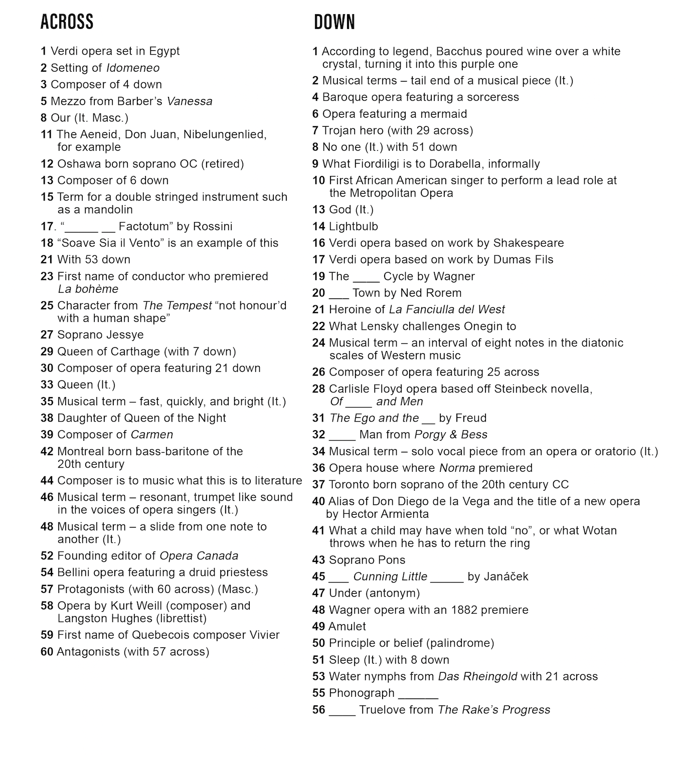 Give your opera knowledge a test complete our crossword puzzle